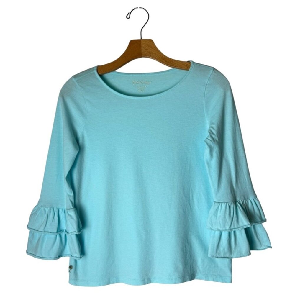 Lilly Pulitzer Shirt Youth‎ Girls XL Blue Cotton Long Bell Sleeve Tee Preppy